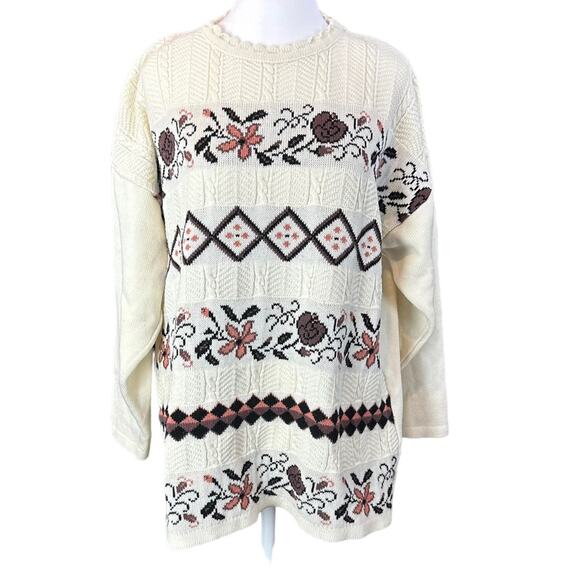 Vintage Saint Laurent Floral Sweater Acrylic Size Large - Picture 1 of 6
